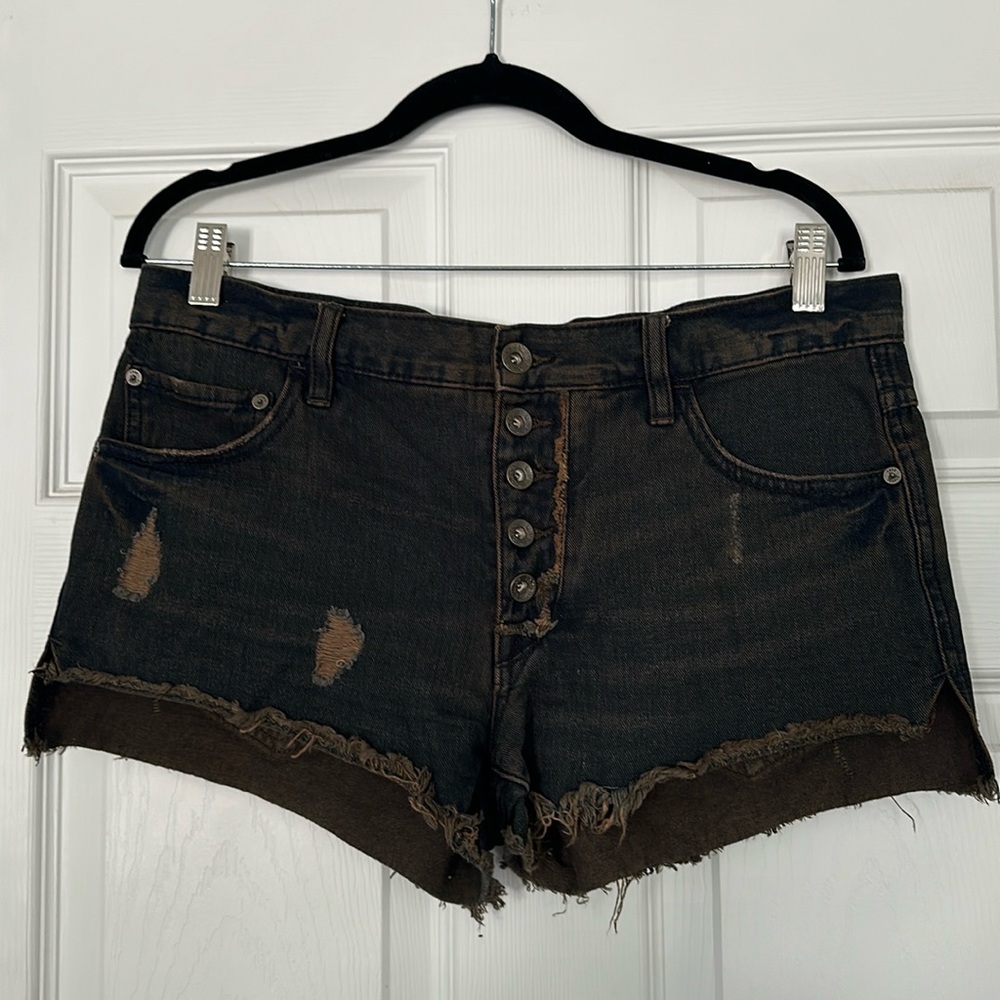 Free People Distressed Black-to-Brown Ombre Denim Shorts